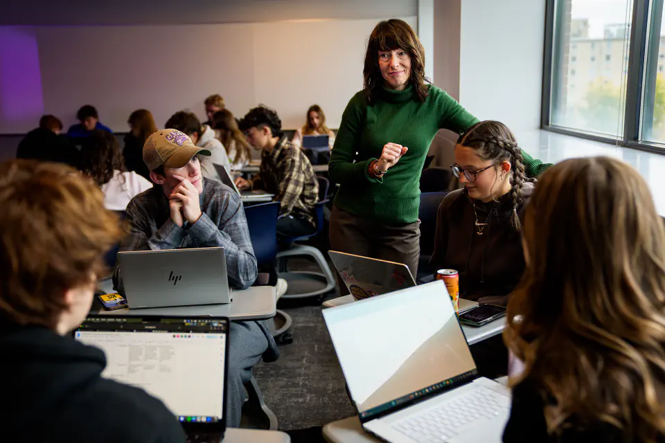 Professor Sarah Morris teaches an English 101 class in Hodges Hall in Morgantown, WV