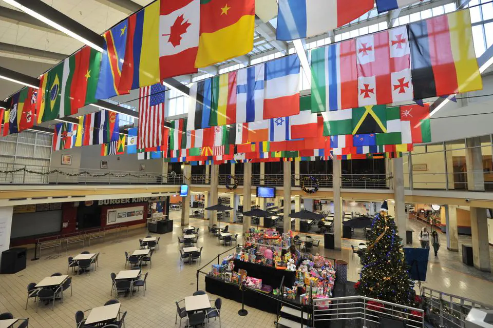 flags hanging on moutainlair